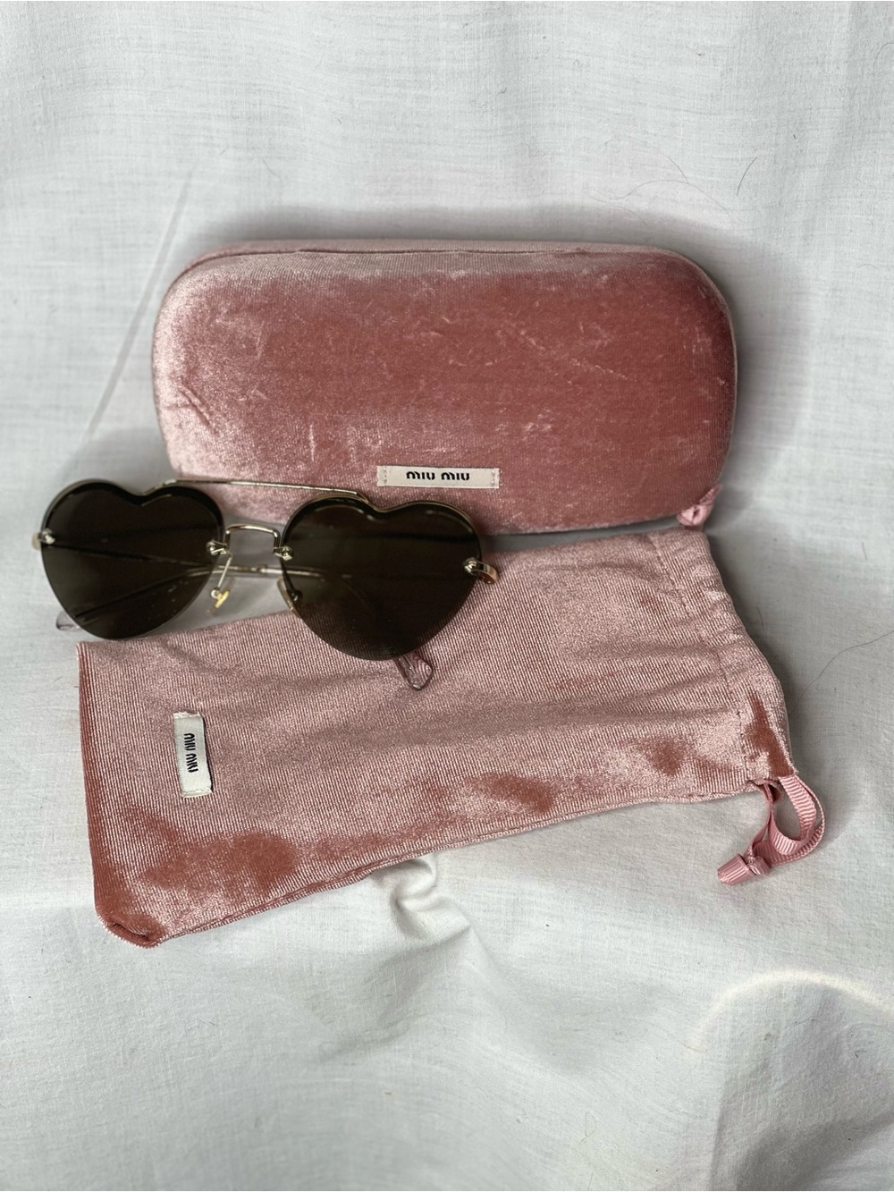 Miu Miu Pink Velvet Sunglasses Set with Heart Frames
